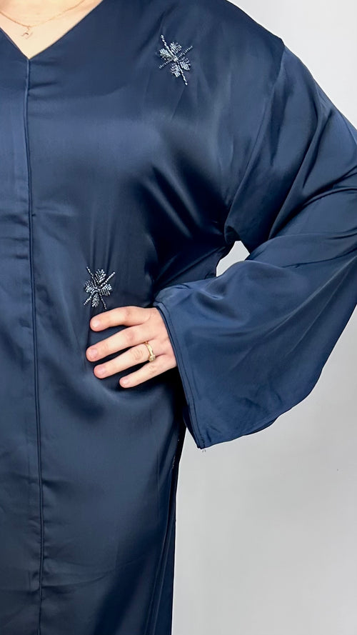 Abaya perlée - Bleu Marine